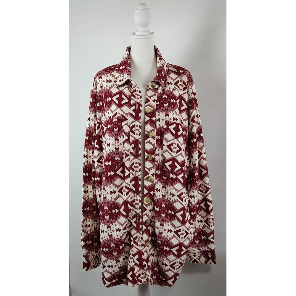 Ariat Fillmore Red Cream Southwestern‎ Geometric Cotton Shirt Jacket XXL NWT